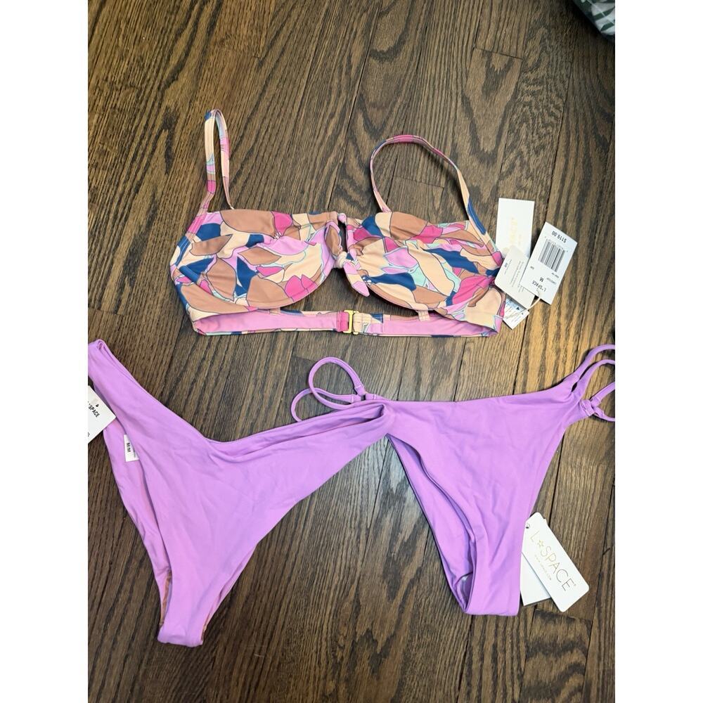L Space Underwire Rose Top Purple Bottoms 3 Piece Bundle Sz M NWT